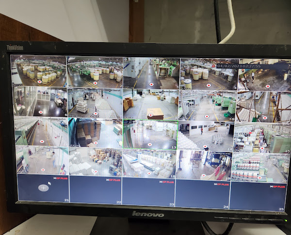 Camera views of indoor spaces, storage and access areas.